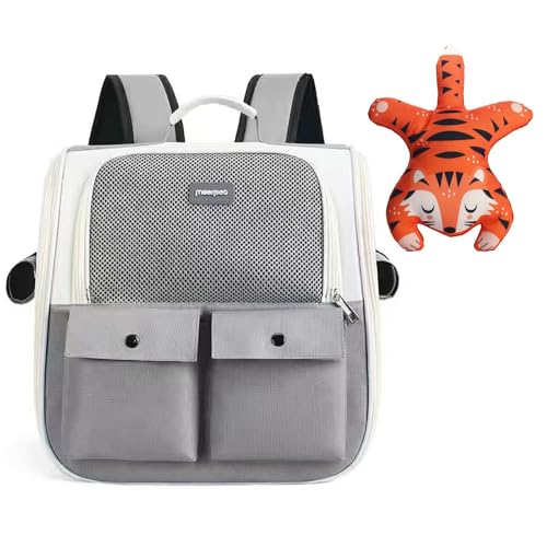 ペット猫のお出かけバッグ ランドセル ペットストラップ ベビーストラップ 網目通気 ロールスクリーン ショルダー 手提げ 小屋 堅牢 猫用キャリーバッグ 犬のキャリーバッグ 外出 折りたたみ可能 通気性 軽量 水洗バッグ 軟面搬送ツール 車載 (濃い灰色)