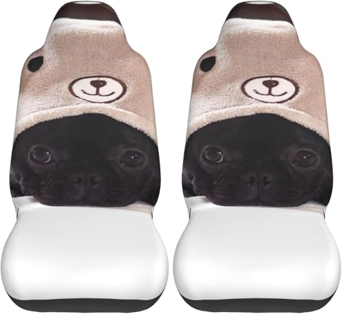 フレンチブルドッグ かわいい 犬柄 シートカバー 2枚 前席 防汚 カーシートカバー シートエプロン クッション 軽自動車 普通車 ブラック 運転席 助手席 座席 おしゃれ 車用 シート カバー プレゼント fg56