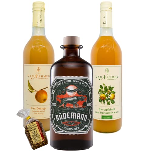 Rüdemann Glühgin | Gin Glühwein Set zum selbst machen | 1 x Wacholder Urvater des Gin 500ml mit 2x 750ml Bio Apfelsaft von Nahmen | 1x Glühweingewürz & Rezeptkarte | Geschenkidee für Männer und Frauen Cover