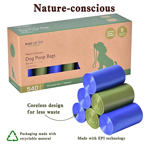 Image of Dog Poop Bags with Dispenser and Leash Clip, Extra-Large, Extra Thick 100% Leak-Proof Pet Waste Bags, Earth Friendly, Unscented, Green Blue, 540 Count, 13.5x9 in
