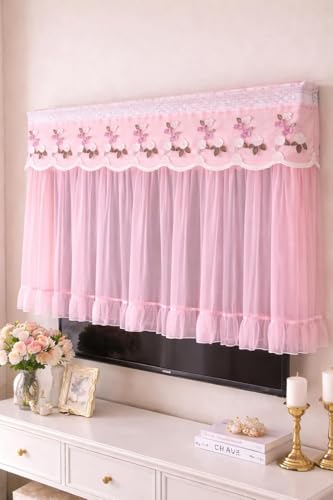 Image of Plastic All Model TV Cover Colourful Dustproof for LCD LED, Indoor Bedroom Living Room Decoration Dust Cover Dustproof Decorative Television Cover 65inch (Pink)