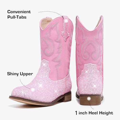 Image of Motasha Girls Cowgirl Boots Unisex-Child Mid Calf Glitter Toddler Cowboy Boot Little Big Kids Western Riding Shoes