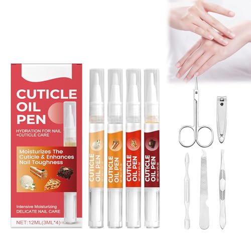 Nail Cuticle Oil Pen Lot de 3 stylos à huile pour ongles avec kit de manucure, stylo coupe-ongles, huile de soin des cuticules, stylo à huile pour soins et réparation des ongles secs et endommagés