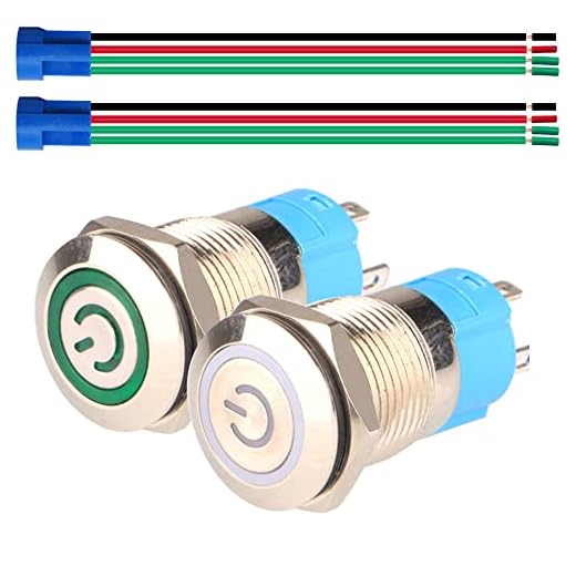Gebildet 2pcs 12mm Latching Interruttore a Pulsante in Acciaio Inossidabile,12V-24V 3A Simbolo LED Normalmente Aperto SPST ON Off Interruttore a Levetta Impermeabile con Spina a Filo(Bianco+Verde)