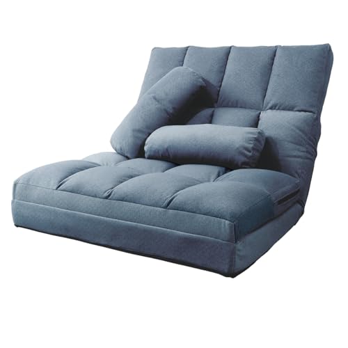 WEIMALL ソファーベッド 1人掛け 2人掛け ロータイプ 幅90cm 3WAY ペット対応生地 座椅子 折り畳み 14段階リクライニング ソファ ベッド カウチ クッション付き 日本製ギア 一人暮らし 新生活 インディゴグレー RSB90PIG
