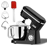 Electric Stand Mixer with 6.5QT Bowl with Handle, Household Food Mixer, Kitchen Mixer with Tilting Head for Bread Dough and Cake with Dough Hook, Whisk, Splash Guard and Egg Separator (Black)
