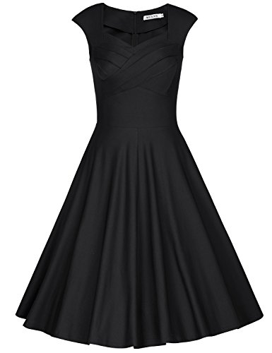 Muxxn Women's 1950S Vintage Retro Capshoulder Party Swing Dress (M, Black) #TOP7