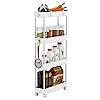 4 Tier Slim Storage Cart Mobile Shelving Unit Organizer Slide Out Storage Rolling Utility Cart Tower Rack for Kitchen Bathroom Laundry Narrow Places, Plastic & Stainless Steel, White - Image 3
