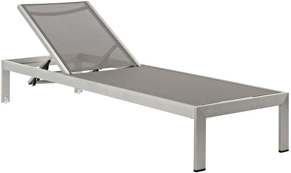 Modway Shore Aluminum Textilene® Mesh Outdoor Patio Two Poolside Chaise Lounge Chairs in Silver Gray