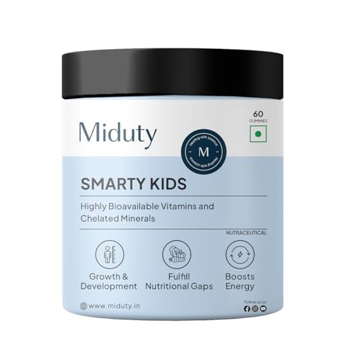 Miduty by Palak Notes Kids Multivitamin – Multimineral – B Complex – Vitamin C – Vitamin A – Active Immunity – For Picky eaters – No Fructose Corn Syrup, No Preservatives – Natural Flavor – Pack of 60