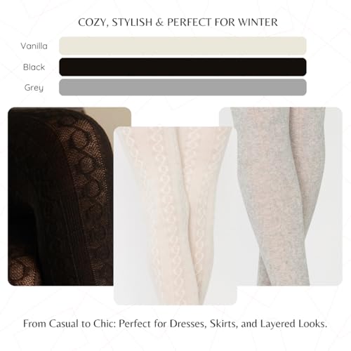 Image of PENTI Karina Women's Knit Patterned Winter Tights | Warm Sweater Tights Cotton-Blend 180 Den | Black, Vanilla, Gray