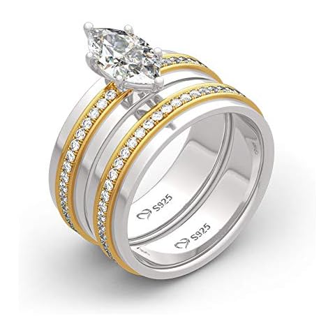Jeulia 1.3 Carat Two Tone Ring Set Marquise Cut Engagement Rings for Women 925 Sterling Silver 18k Gold Plated Wedding Ring Set Anniversary Promise with Romantic Jewelry Gift (P-½) Cover