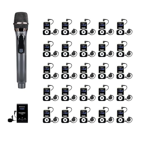 Sistema de audio inalámbrico para guías turísticos Retekess T130, micrófono portátil, dispositivos de escucha asistida para capacitación (1 micrófono, 1 transmisor, 25 receptores)