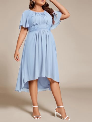 Image of Ever-Pretty Women's Plus Size Formal Wedding Guest Dresses for Curvy Women A Line Chiffon Midi High Low Cocktail Dress