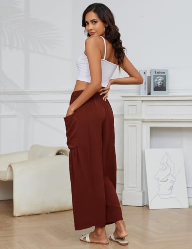 Flygo Women's Wide Leg Pants Summer Casual Loose Fit Beach Palazzo Harem Pants with Pockets(Rust-S)4