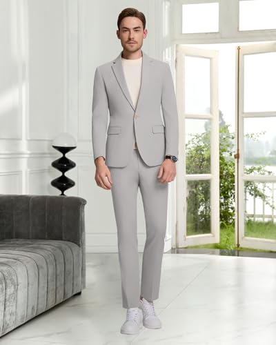 Mens Suits Slim Fit 2 Piece Casual Summer Suit Striped Jacket and Dress Pants Beach Wedding Suit Prom Tuxedo3