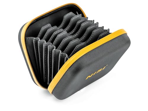 NiSi Hard Shell Large Circular Filter Caddy Version Ii, 8-Slot Filter Pouch for Circular Lens Filters Up to 95Mm, Waterproof, Shockproof, Microfiber-Lined Pockets, Metal Hanging Clip - Black