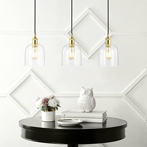 JONATHAN Y JYL1122A Cooper 25.5" 3-Light Farmhouse Contemporary Glass Linear LED Pendant Modern Transitional Adjustable Dining Room Kitchen Island Foyer Bedroom Hallway, Brass Gold/Black, 25.5 in - Image 4