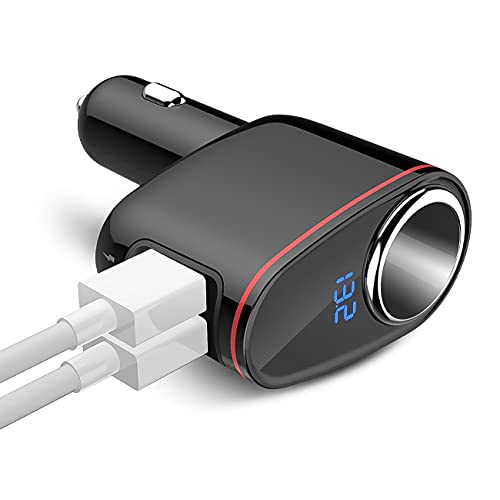 100W Cigarette Lighter Socket Splitter, Car Charger Adapter, Dual USB Quick Charge 3.0 3A and 2.4A USB, Voltage Display Compitable for iPhone,iPad,Smart Phone,Andriod,Samsung,Dash Cam,GPS (12V-24V)