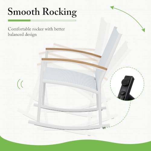 Image of Shintenchi 3 Pieces Patio Rocking Bistro Sets,Outdoor Textilene Fabric Conversation Bistro Set,Front Porch Rocker Chairs Small Patio Furniture Set with Table for Lawn,Garden,Balcony(White)