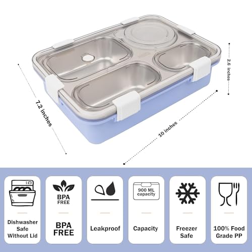 Image of Storescent Lunch Box with Compartment, Leak-Proof BPA Free Stainless Steel for School, Lunch Box for School & Office with a Fork, a Spoon and a Pair of Chopsticks (Purple, 4 Compartment)