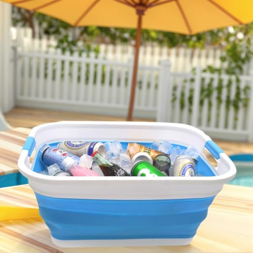 SAMMART Collapsible Plastic Laundry Basket – Foldable Pop Up Storage Container/Organizer – Portable Washing Tub – Space Saving Hamper/Basket (Himmelblau) - 3