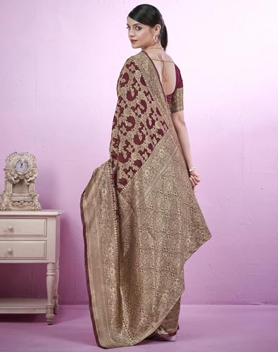 Image of SIRIL Women's Banarasi Soft Silk Saree Pure Silk with Unstitched Blouse Piece
