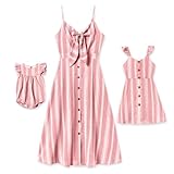 IFFEI Family Matching Outfits Mommy and Me Dresses Tshirt Set Spaghetti Strap Summer Casual Dresses Pink Girl 3-4Y