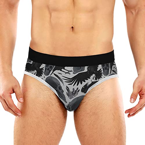 Men's Underwear Briefs Comfort Soft Stretch Classic Fit Skull Crow Darkness Briefs with Contour Pouch