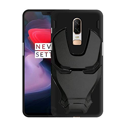 Image of COVERLY Official 3D Smooth Feel Avengers Logo Mask Soft Rugged Grip TPU Silicone Iron Man Engraved Cartoon Movie Engraved Silicone Rubber Matte Strong Back Cover for Oneplus 6 -Black