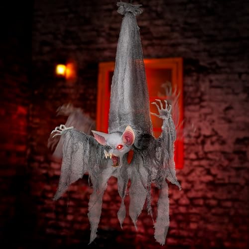 Halloween Animatronics 3ft Bat Reaper, Spooky Hanging Animated Animal Prop