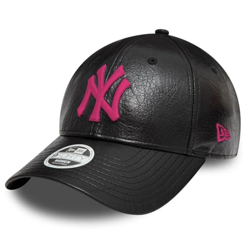 Casquette 9FORTY New Era NY look streetwear féminin en cuir noir et rose