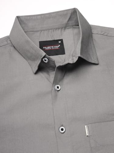 Image of Majestic Man Solid Cotton Casual Shirt - Slim Fit, Full Sleeves, Premium Button Closure