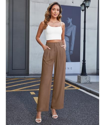 CZYINXIAN Women's Casual Business Work Wide Leg Pants Flowy High Waisted Suit Pants with Pockets2