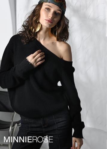 Image of Minnie Rose Womens Long Sleeve Off The Shoulder Cotton Cashmere Pull Over Sweater