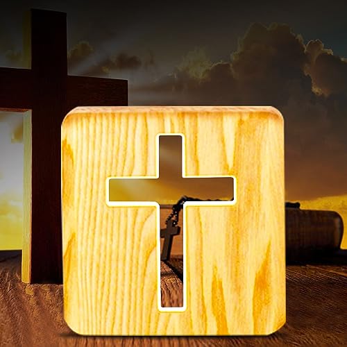 WLHONG Cross Shaped Wood Bedside Lamp, Jesus Cross 3D LED Optical Night Light, Personalized Room Decor Best Birthday Christian Retirement Gifts for Women Friend WLHONG Cross Shaped Wood Bedside Lamp, Jesus Cross 3D LED Optical Night Light, Personalized Room Decor Best Birthday Christian Retirement Gifts for Women Friend