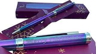 SpoonFromTheMoon Christmas Pen Gift with Box, Laser Engraved Pen, Xmas 2022 Pens, Merry Boss Thank You Gift, Rainbow Colour/Black Ink