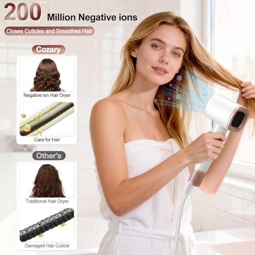 Cozary Asciugacapelli, 110000 U/Min Phon Capelli Professionale, 200 Milioni Asciugacapelli Ionico, 59 Db Phon Silenzioso Per Casa E Viaggi, 3 Temperatura, 2 Velocità - 2