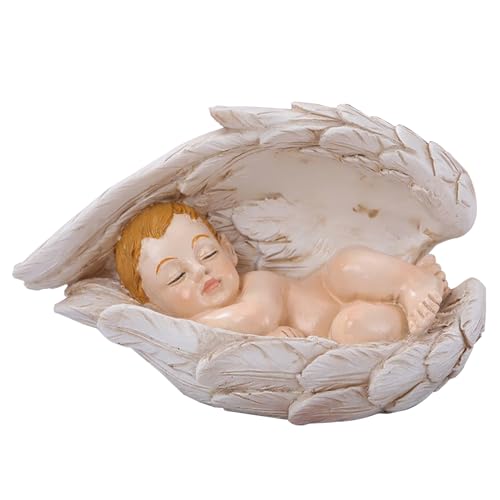 Figuras De Belén - Decoración Religiosa Escultórica,Bebé Durmiendo en Alas de Ángel Resina para Hogar Mesita de Noche Estantería Alféizar