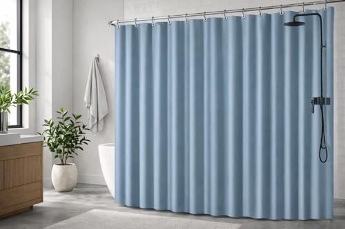 Image of EHZNZIE Stone Blue Shower Curtain Liner 72x72, PEVA Waterproof Bath Curtain, No Chemical Smell, 3 Weighted Magnets, Durable with Rustproof Metal Grommets
