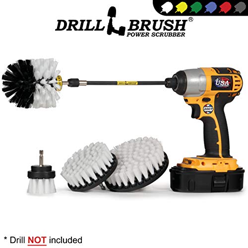 Motorcycle Accessories - Soft White Drill Brush Kit With Extension - Car Wash - Cleaning Supplies - Automotive Tire, Wheel - Boat Seat, Carpet, Interior, Upholstery, Vinyl, Fabric, Leather Cleaner #TOP3