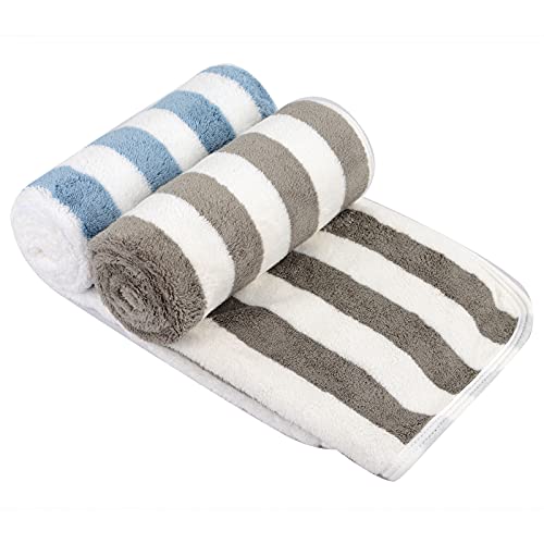 VIVOTE Serviettes à Main en Microfibre pour Salle de Bain Serviettes de Bain Super Absorbantes Ultra Douces Idéales pour Les Cheveux Spa Sports Voyages 38x76cm Lot de 2 (Gris+Bleu) Cover