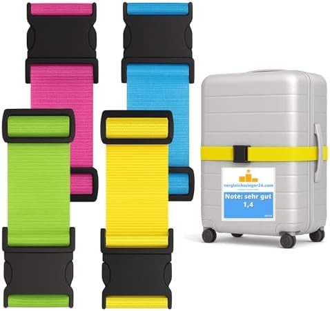 Juego de 4 correas de equipaje de colores – Correa para equipaje especialmente llamativo – Correa para maletas y equipaje – Correa para equipaje
