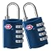 TSA Luggage Locks (2 Pack) - 4 Digit Combination Steel Padlocks - Approved Travel Lock for Suitcases & Baggage - Blue