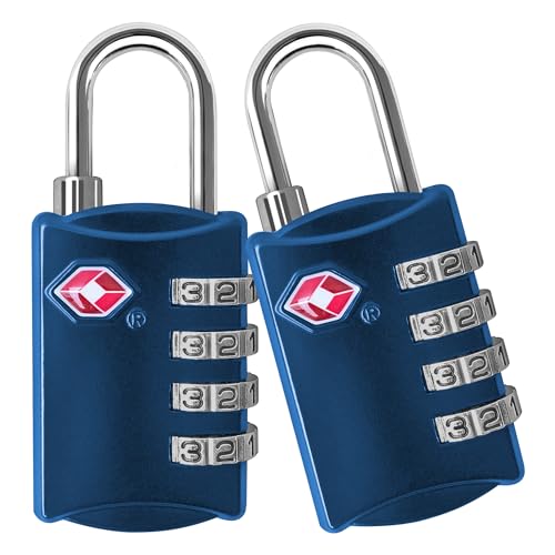 Desired Tools TSA Locks for Luggage, 2-Pc Durable Steel Padlock, Keyless Easy to Read 4-Digit Combination Lock for Backpacks, Travel Suitcases, Toolbox, Filing Cabinets, Baggage & Gym Locker, Blue