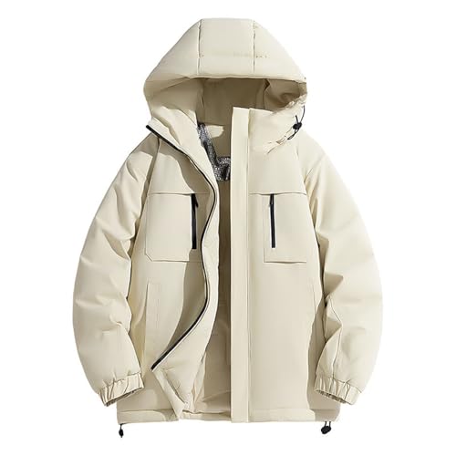 Abrigo de invierno con capucha, chaqueta deportiva para exteriores, para clima frío, ropa de abrigo de moda, beige, S