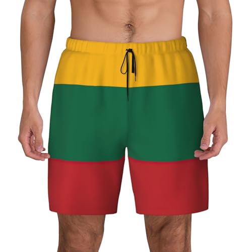 Flag of Lithuania Print Men Stylish Functionality Swim Trunks Breathable Beach Shorts Surfing Gym Fishing