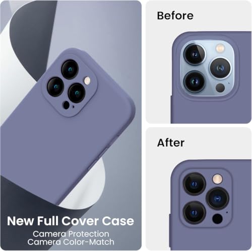 Image of DIZORO Square Microfiber Candy Case Compatible for iPhone 13 Pro Max Shockproof Slim Back Cover Liquid Silicone Case - Lavender Grey