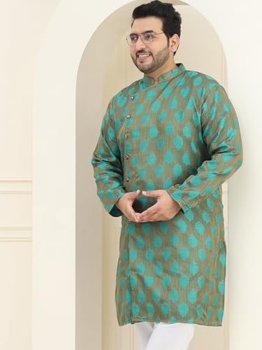 Image of SOJANYA Plus(Since 1958) Men's Pure Cotton Kurta with White Embroidery