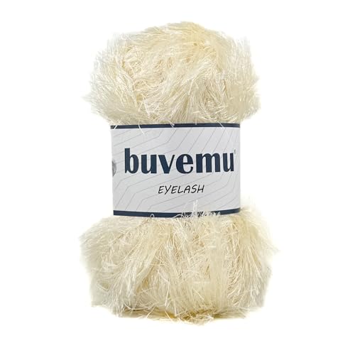 Buvemu Eyelash Fun Fur Yarn for Crochet, Knitting & Crafts, Cream